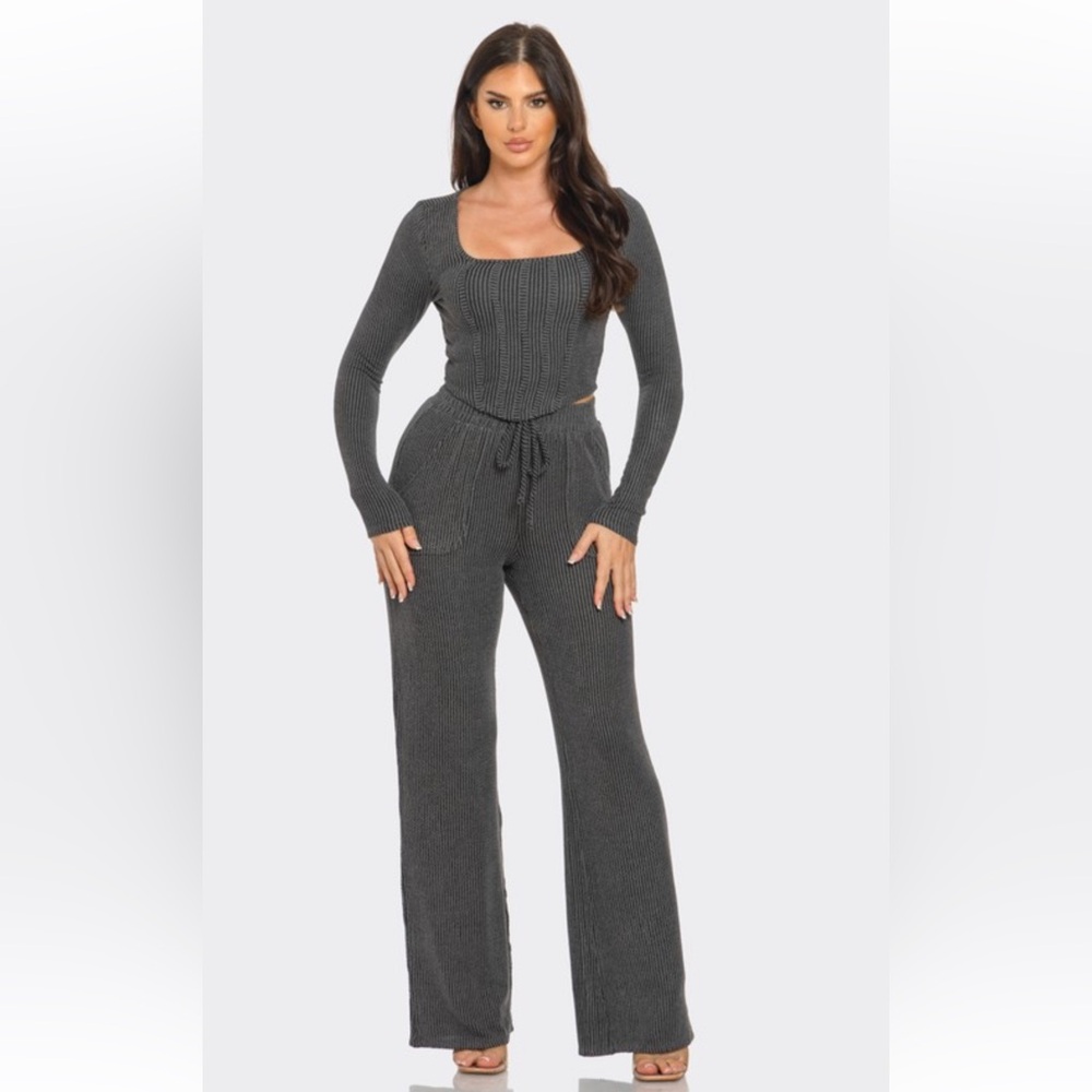 #326 Charcoal 2 piece long sleeve pant set